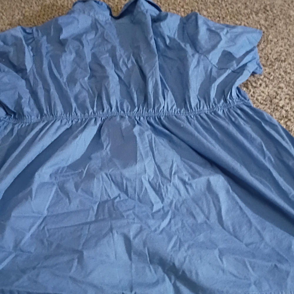 Blue Elastic-Waist Cotton Top